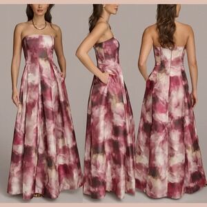 NWD $329 Donna Karan [ 8 ] Watercolor Strapless Ball Gown in Pomegranate‎ J1985